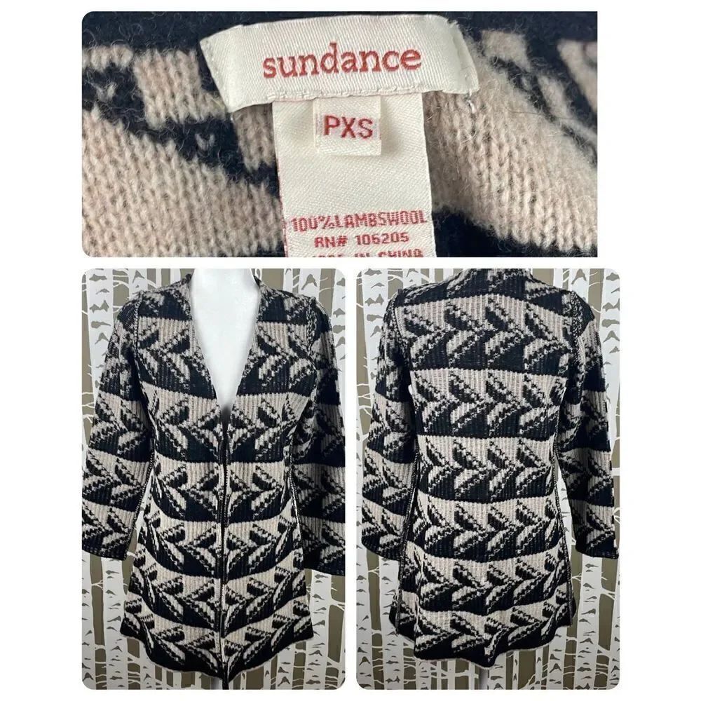 Sundance Geometric Print 100% Lambswool Open Front Cardigan PXS